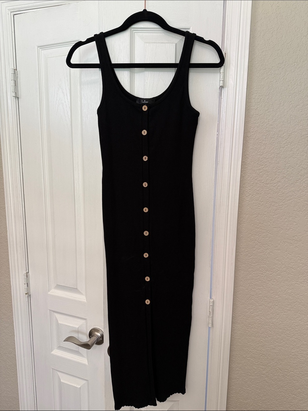 Lulu's Black Ribbed Button-Front Midi Tank Dress